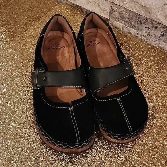 EARTH ORIGINS BLACK FLAT COMFORT SHOES SIZE 7 GOOD CONDITION - Picture 1 of 12